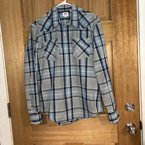Levi's men’s Light and Dark Blue Checkered Shirt size L - Picture 1 of 7